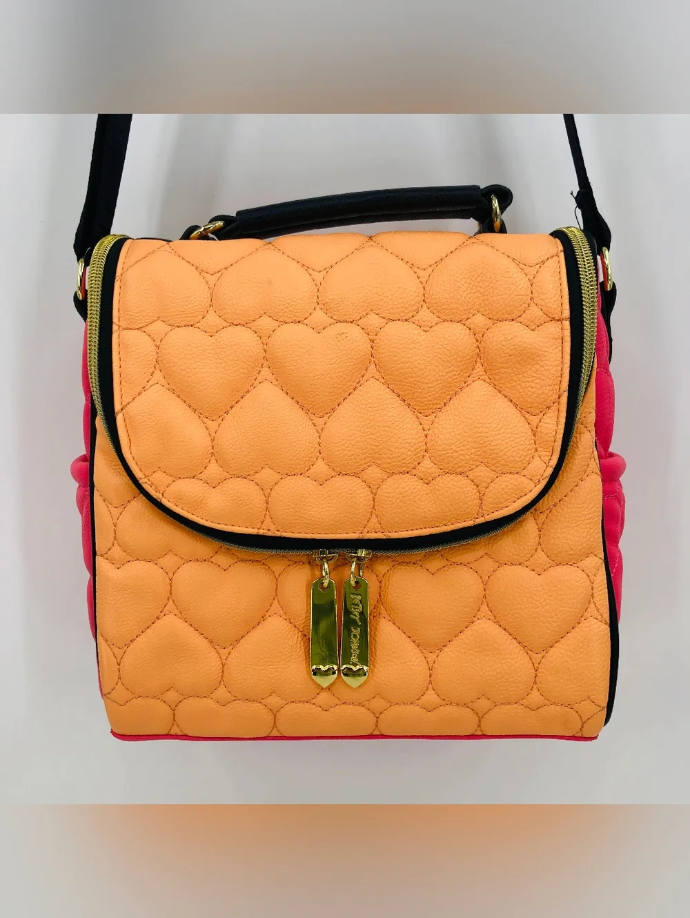 Betsey Johnson Quilted Heart Orange & Pink Lunch Bag